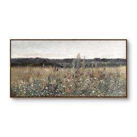 InSimSea Extra Large Framed Vintage Wall Art, Living Room Country Farmhouse Decor, Flower Meadow Landscape Paintings, Canvas Prints, Retro Scenery Long Pictures for Bedroom Above of Bed,24x48inch