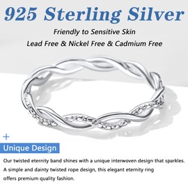 Silvora Pure Silver Ring Engagement Jewelry Shiny Sterling Silver Twist Rope Finger Band Statement Ring for Mother Wife Size 9