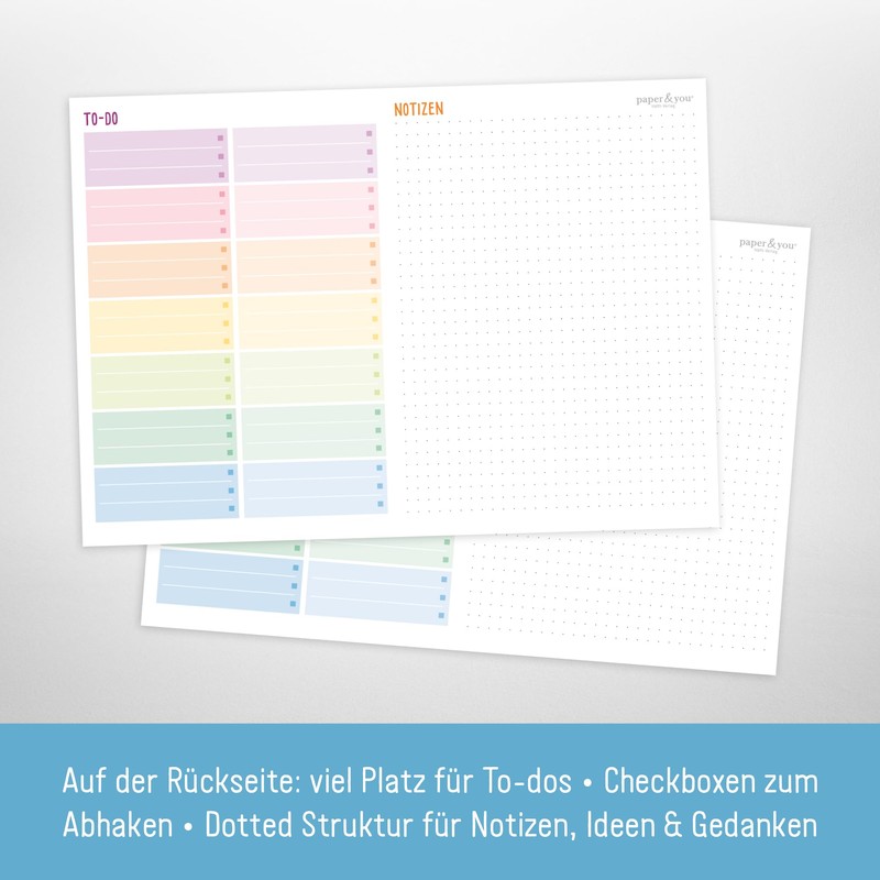 paper&you® Weekly Planner Pad A4 Pure without Fixed Date [Rainbow]