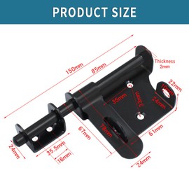 UOIENRT 6 Inch Sliding Bolt Gate Latch, Black Heavy Duty Stainless Steel Door Lock with Padlock Hole, Thickened Door Lock Latch for Wooden Gates Garden Shed Locks