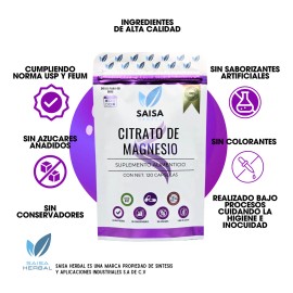 Citrato de Magnesio 2 Bolsas x 120 Cpsulas SAISA HERBAL  Alta Biodisponibilidad  Apoyo al Sueo, Relajacin y Msculos  Sabor Natural                    