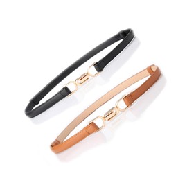 YIWEIYA 2 Pack Womens Faux Leather Skinny Belt Skinny PU Leather Adjustable Slim Thin Waistband Belts with Metal Buckle for Ladies Jean Dress Slim Belt (Black a & Light Brown)