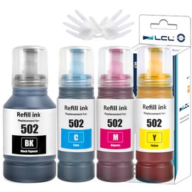 LCL T502 502 Ink Refill Bottles Replacement for ET2760 ET-4760 ET2750 ET-3760 ET-2850 ET-15000 ST-4000 ST-2000 ET-3710 ET-3850 ET-3750 ET-4850 ET-3830 ET4750 ET2700 ST3000 ET3700 ST-C2100(4-Pack,KCMY)