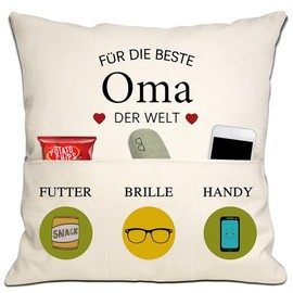 Bommex Grandma Gift from Granddaughter Grandson Best Grandma in the World Cushion Covers 18 x 18 Inches with 3 Pockets for Grandma Birthday Gift (Grandma)