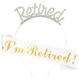 Retired Headband Headpiece Hat for Women Men Retiree Glitter Retirement Crown Sash Set Silver Retiring Teacher Nurse Gifts Happy Retirement Decorations Photo Props