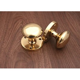 Infinity Decor Victorian Solid Brass Round Mortice Door Knobs Sprung Pull Handles Set 50mm - for Interior Doors (Polished Brass)