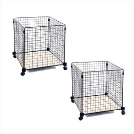 ALLGONICER Wire Grid Bin 2-pack with locked casters, DIY assembly into 2 single cubes or 2-connected Cubes, vertical or horizontal, select from 2 sizes /2 colors. (Black, 16x16x16)