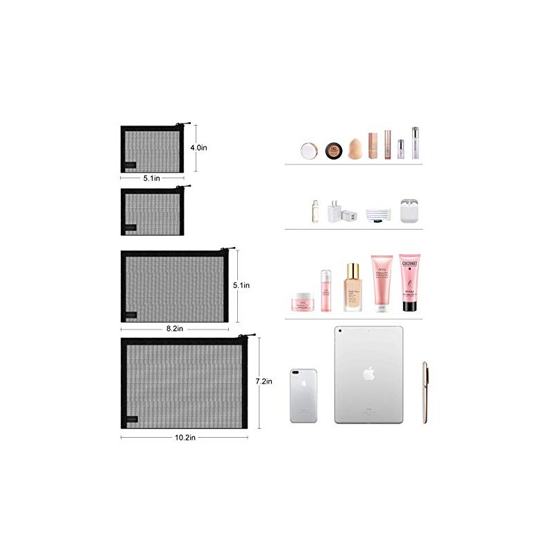 EASYFUN 4-Piece Mesh Cosmetic Organizer Pouch Set – Travel Makeup