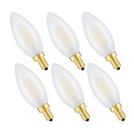 CRLight 3200K 6W Dimmable LED Candelabra Bulb Soft White 600LM, 60W Equivalent E12 LED Candle Bulbs, C35 Frosted Glass Torpedo Shape Bullet Top, Pack of 6