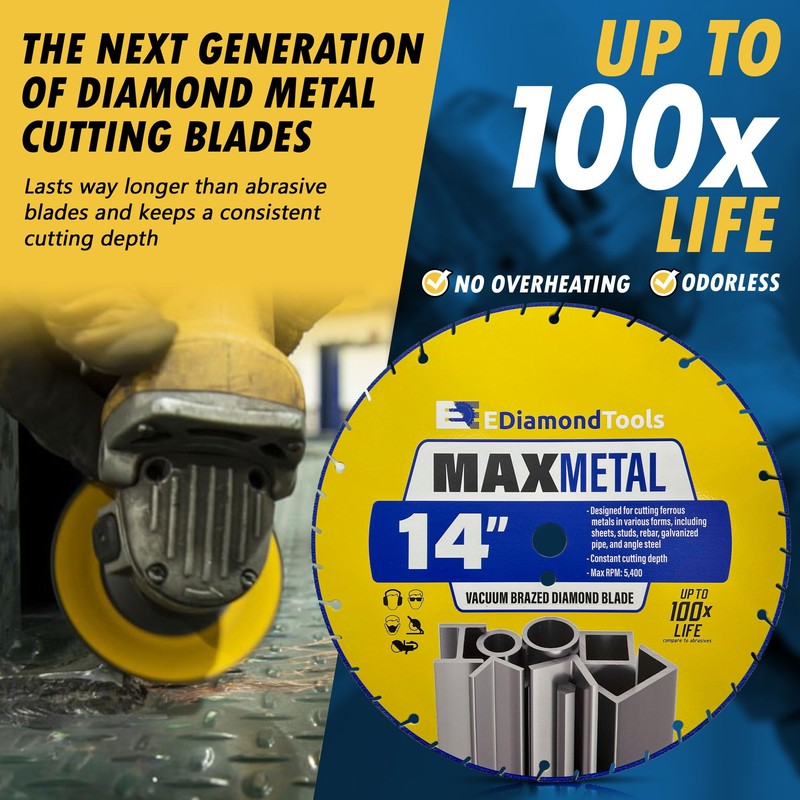 14" Vacuum Brazed Diamond Saw Blades for Metal, 1" Arbor