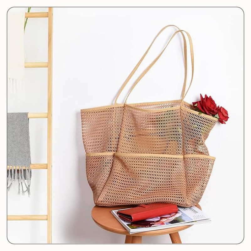 Beach Bag,Mesh Beach Tote Bag,For Travel Family Pool,Vacation Cruise Essentials