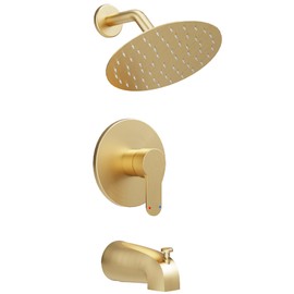 HomGoo Tub Shower Faucet Set, Tub and Shower Trim Kit with 6 Inch High-Pressure Rian Shower Head,Shower Head and Handle Set, Brushed Gold