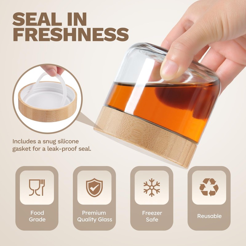 Bumobum 8 oz Glass Jars with Bamboo Lids, 6 Pack