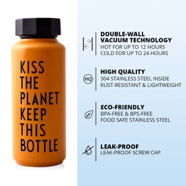 Design Letters insulated stainless steel water bottle | 500 ml | Double Walled vacuum flask for hot and cold water | Thermos flask for travel and gym | BPA and BPS-free | Mustard