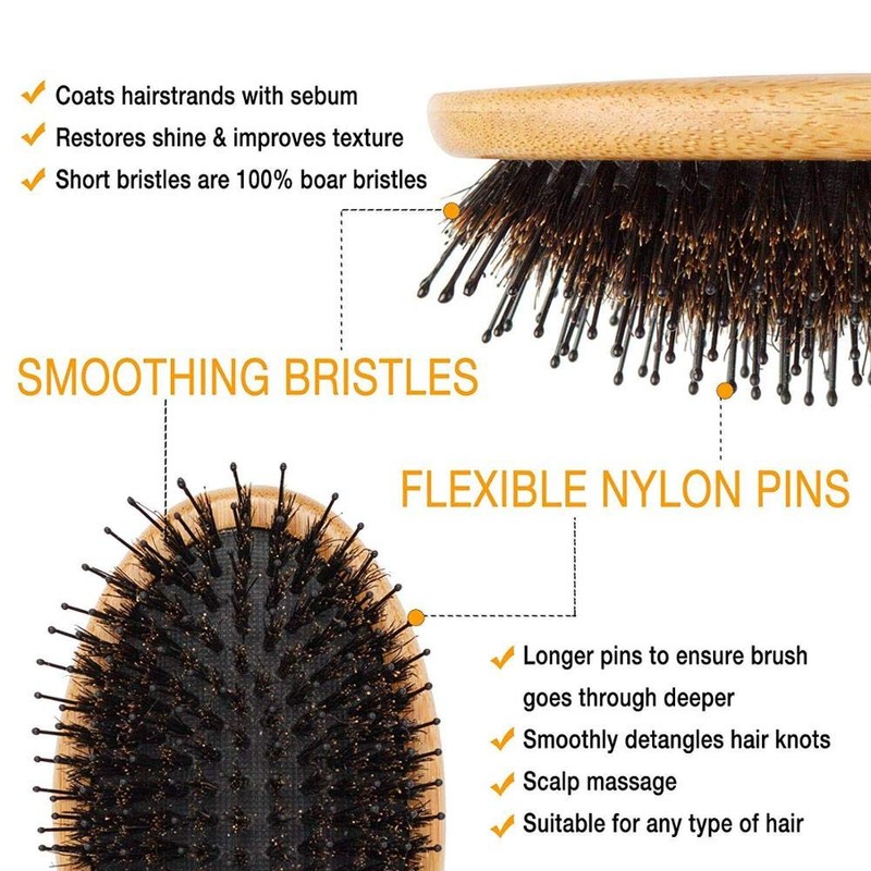Flair Bamboo Boar Bristle Hair Brush Soft Nylon Blend Detangling
