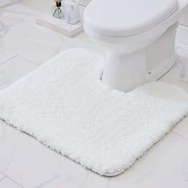 Disolla Toilet Rug U Shaped White 23x24 Machine Washable Non Slip Toilet Floor Mat Soft Plush Contour Rug for Bathroom Floor