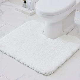 Disolla Toilet Rug U Shaped White 23x24 Machine Washable Non Slip Toilet Floor Mat Soft Plush Contour Rug for Bathroom Floor