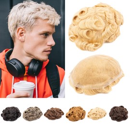 originea DAIXI 8x10 inch Toupee for Men Breathable Lace Hookd and Knotd 100% European Human Hair, Natural Hairline Lace Hairpiece for Men Hair Replacement System #24 Color