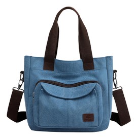 ZHIERNA Canvas Tote Purse for Women, Vintage Crossbody Shoulder Bags, Small Handbag, Multi-Pocket Top Handle Work Bag, blue