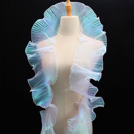 Ruffle Pleated Chiffon Trim Iridescent Fabric Ribbon Organza Sheer Ruffled Lace Trim for Dress Crafts Sewing (Iridescent White)