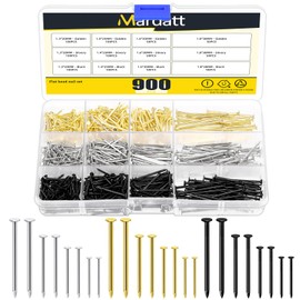 Mardatt 900Pcs 4 Sizes 3 Colors Hardware Nails Assortment Kit, Nails for Hanging Pictures, Small Nails, Finishing Nails, Hanging Nails, Wood Nails, Pin Nails, Wall Nails for Hanging