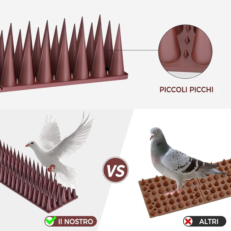 Dissuasori per Piccioni 5.7M, 20 Pezzi, Marrone, Dissuasore in Plastica