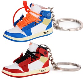 MPK 3D Mini Shoe Keychain,Sneaker Shoe lovers Keychainirthday Birthday Party Mystery Goodie Bag Prizes (Red+Blue(A single shoe))