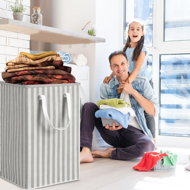 Harborway 3 Pack Laundry Hamper Collapsible Large Waterproof Cotton Linen