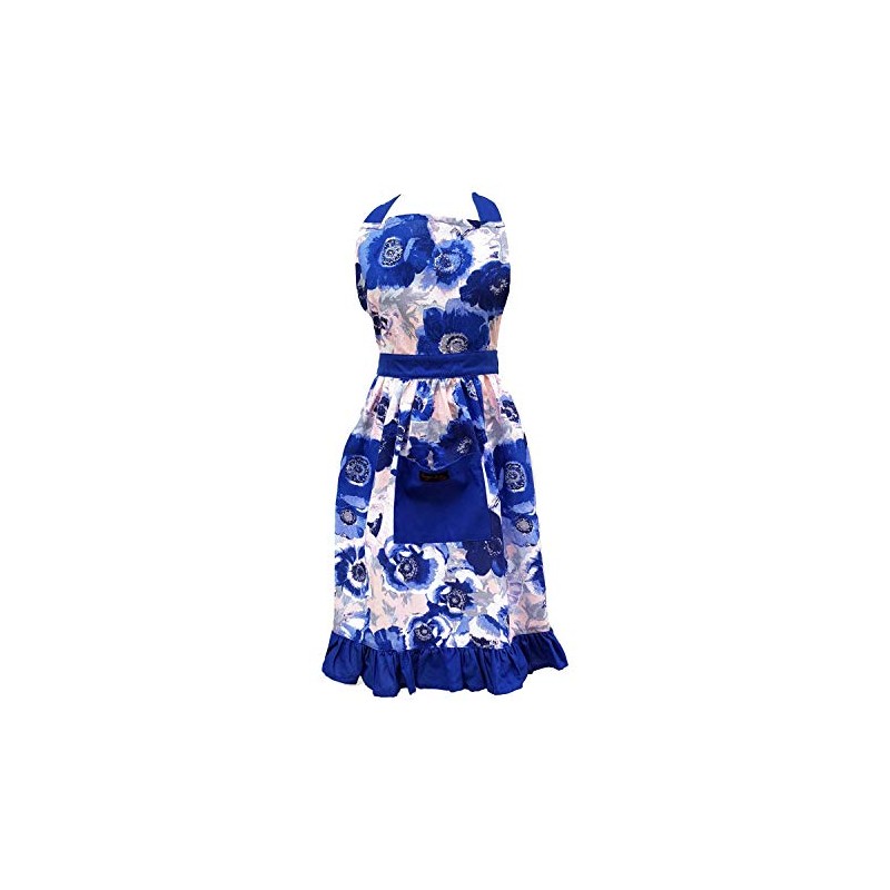 Ragged Rose Frilly Apron, Cotton, Blue, M-L
