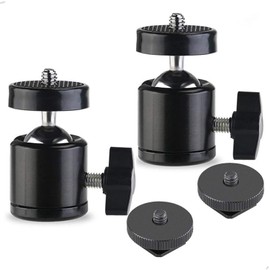 Universal 1/4 Inch Swivel Mini Ball Head Screw Tripod Mount with Hot Shoe (2 Pack), Iruihoo 360 Degree Rotating Mount Base Adapter for Cameras Tripods Monopods Camcorder Light Stand