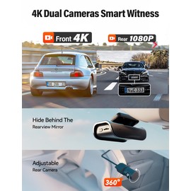 IIWEY EY02 4K Dash Cam Front and Rear Built-in 5GHz WiFi, Dual Dash Cam Front 4K Rear 1080P Car Camera, Free 64GB SD Card, Super Night Vision, App Control, Supercapacitor, Parking Mode, USB C Port