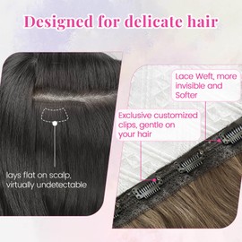 Ms Taj Brown Hair Extensions Upgrade Thinner Softer Invisible Lace Weft Thick Layered Hair Extension Clip in Light Brown Mixed Blonde 20Inch 4PCS Lightweight Wavy Hairpieces Full Head for Women