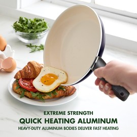 GreenPan Rio Healthy Ceramic Nonstick 8" Frying Pan Skillet and Silicone Spatula Set, Soft Grip Handle, Breaktfast Meal Set, PFAS-Free, Dishwasher Safe, Oven Safe, Black