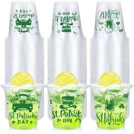 120 Pcs St Patrick's Day Shamrock Cups Happy St Patrick's Day Disposable Clear Plastic Cups St Patricks Day Party Plastic Cups Home Party Drinking Cups Green Plastic Cups for Party Decoration (12 oz)