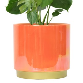 Gepege Peach Indoor Plant Pots for Plants, Large Ceramic Planter with Drainage Hole, 9.6-inch Succulent Orchid Flower Pot - Rainbow Pearl Glaze