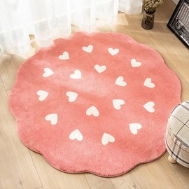 Poowe Flower Shaped Rug,Hearts Round Rug for Bedroom Living Room, Fluffy Circular Rug Washable Nursery Rug for Kids Room Nonslip Indoor Floor Mat for Entryway,Round 47.2"-Pink