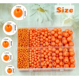 Acrylic Round Beads for Jewelry Making, Candy Color Plastic Craft Bead with Hole 4mm 6mm 8mm 10mm 12mm Loose Spacer Bead for Necklace Bracelet Earrings Ring Choker Wedding Dress Decor (Orange)