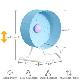 8.4" Silent Hamster Wheel, Non-Slip Track, Exercise, Release Stress, Relieve Anxiety, Adjustable Height Stand, for Syrian Dwarf Hamster, Gerbil, Mice, Other Small Medium Sized Pets, Blue