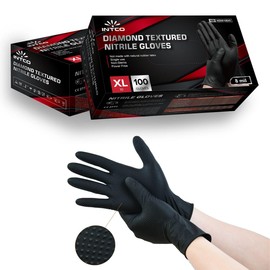 Intco 1Box 100 Pcs Disposable Thick Diamond Texture Nitrile Gloves Powder Free (Black-XL)