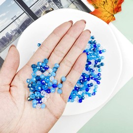 Jmassyang 6mm Briolette Rondelle Faceted AB Crystal Glass Beads for Jewelry Making Bracelets Necklaces Earrings (Blue Mixed, 450pcs)