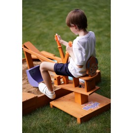 Avenlur Blippi Excavator Ride-On - Sturdy Pinewood, Intuitive Controls, Ergonomic Seat - Ideal for Outdoor Playgrounds, Backyards, Beach - 360° Swivel - Safe for Toddlers and Boys