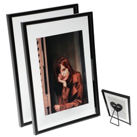 AhaGo Black Floating Frame (5"x7",Vertical, 2 Set) with "Heart" Style, For Picture Sizes (4x6, 3x5, 2x4), Tabletop Shelf Photo Frame, Classy Gift For Thanksgiving, Christmas, Home or Wedding