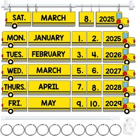 School Bus Flip Calendar for Classroom, Bus Flip Calendar with Adjustable Holder, Classroom Calendar Set with 60 Cards for Preschool Elementary Home Classroom Must Haves Supplies