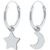 ENTREPLATA 925 Sterling Silver Hoop Earrings Pair of Sterling Silver Hoop Earrings Unisex Two Rings with Charm Small Crescent Moon and Star Aro Silver No Gemstone, Silver, No Gemstone