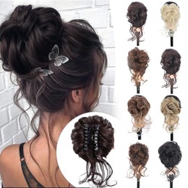 CINHOO Messy Bun Hair Clip on Hair Pieces for Women Dark Brown Messy Bun Hair Piece with Claw Clip Curly Wavy Hair Buns Tousled Updo Hair Buns Extensions Updo Hair Accessories(6A/Dark Brown)