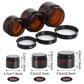 Pack of 8 Amber Glass Empty Containers, Refillable Cream Jars and Ointment Jars, Cosmetic Containers with Lid, Spoon and Sticker, Brown Glass Travel Pots for Lotions, Creams and Essential Oils (20 ml