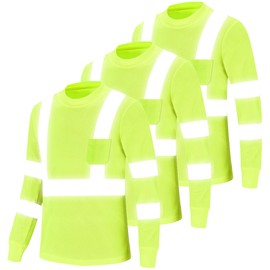 New Olym High Visibility Shirts for Men Hi Vis Reflective Safety Shirts with Pocket Long Sleeve breathable Work Shirts for Warehouse Construction Class 3 Yellow 3PC S