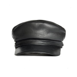 Lukkizara Women's Leather Newsboy Cap Cabbie Beret Real Leather Flat Hat Vitage Style Ascot Hat (US, Alpha, Medium, Black)