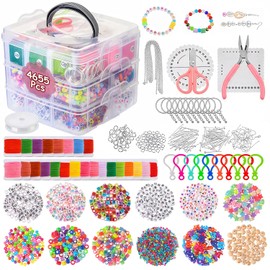 Cuentas para Pulseras, Sebami Kit para Hacer Pulseras con 4655 Piezas Accesorios, Kit Porttil de Manualidades,Cuentas para DIY con 3 Niveles de Cajas 