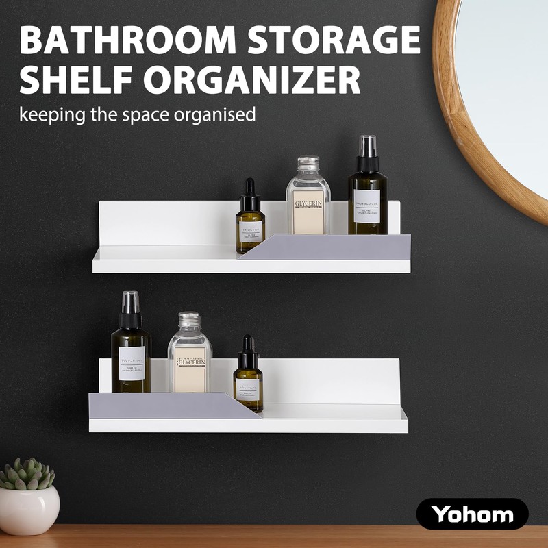 YOHOM Adhesive White Floating Shelves Bathroom Wall Organizer Shower Caddy